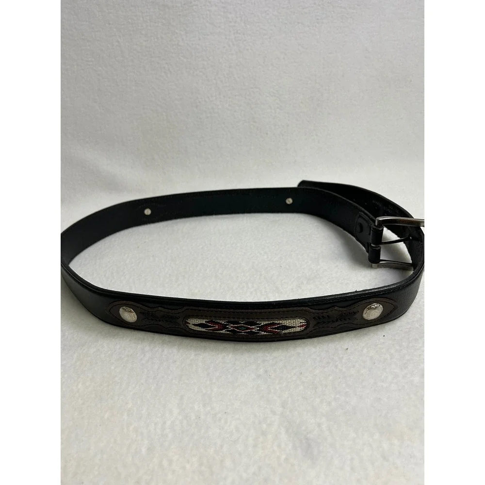 Western Cowboy Genuine Leather Mens 42 Black Woven Inlay Concho Belt Artec